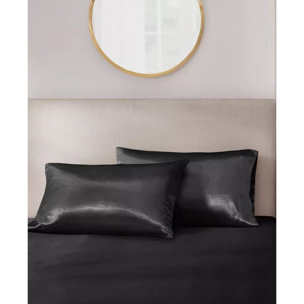 Madison Park Essentials Satin Black King Pillowcase Set of 2 MSRP $20